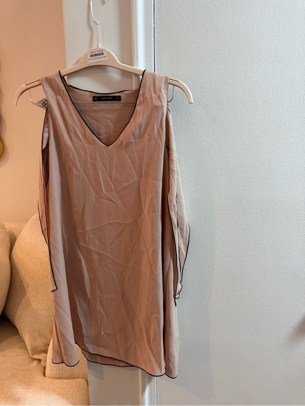 Chiffon V-Neck Cold-Shoulder Dress in Blush